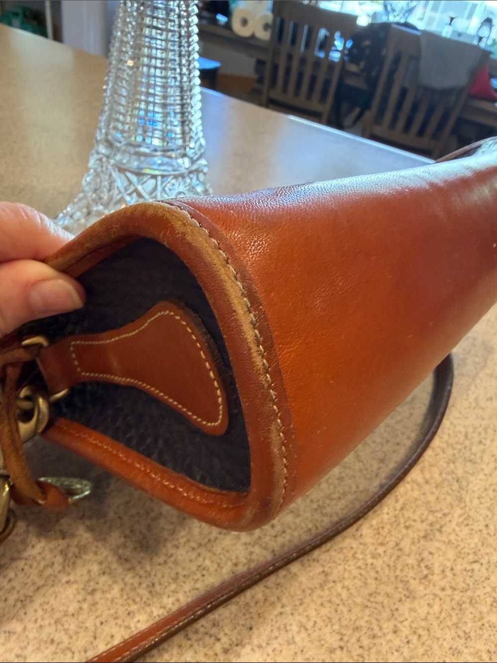 Dooney & Bourke Black Pebbled Leather Crossbody with Brown Trim and Strap - Picture 4 of 13